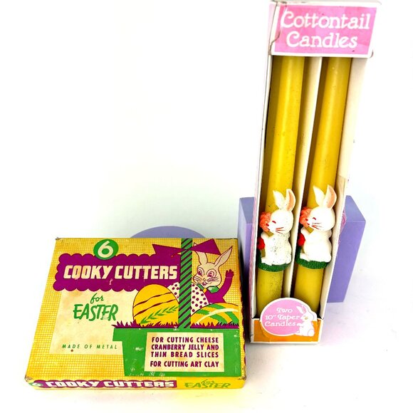 Vintage Easter Candle & Cookie Cutter Bundle 1950's - Picture 1 of 12
